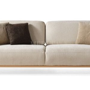 Bohem Ahşap Beyaz Üçlü Koltuk